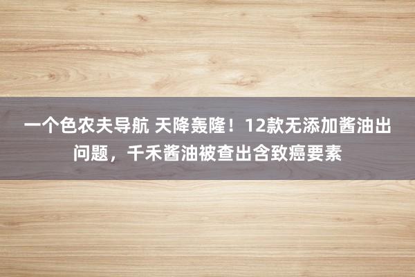 一个色农夫导航 天降轰隆！12款无添加酱油出问题，千禾酱油被查出含致癌要素