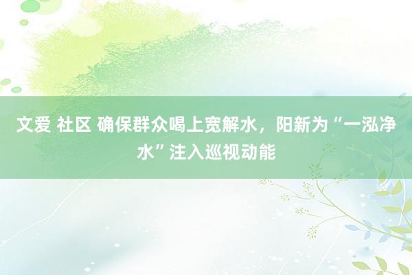 文爱 社区 确保群众喝上宽解水，阳新为“一泓净水”注入巡视动能
